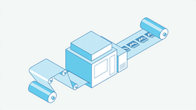 Icono de categoría de equipos de conversión y formación de empaques